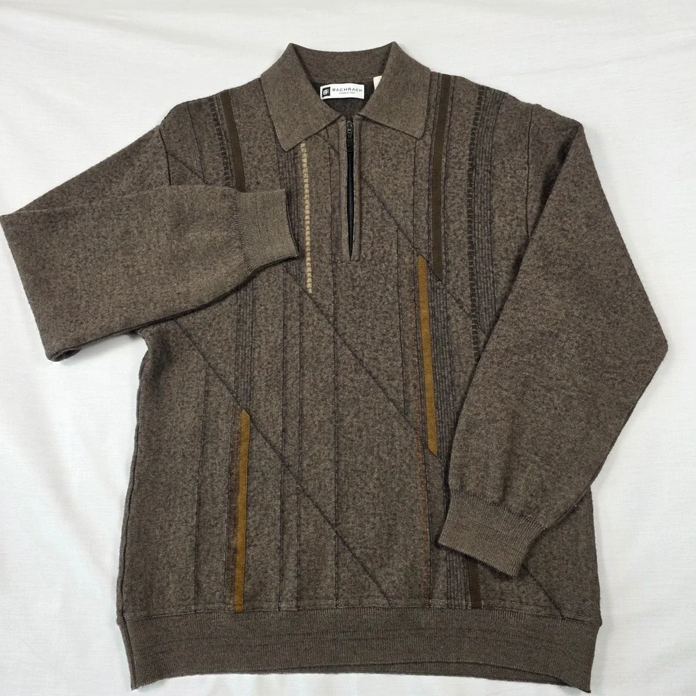 VTG Bachrach Wool Quarter Zip Pullover Sweater Mens Large Coogi Style Italy Made